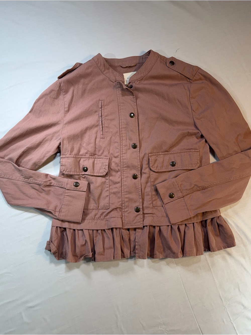 Ruffle-Hem Utility Jacket in Mauve